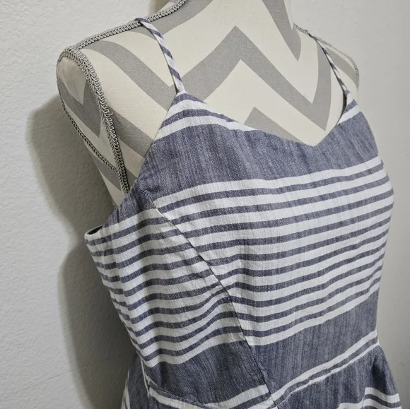 Old Navy Blue and White Stripe Dress with Smocked Back 100% Cotton Size Large - Picture 4 of 13
